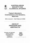 Research paper thumbnail of William J. Dominik, ‘Tacitus and Pliny on Oratory’, Australian Society for Classical Studies Twenty-seventh Conference and General Meeting (30th January–3rd February 2006): ASCS 27 Program and Abstracts (Hobart: University of Tasmania Classics 2006) 34–35.