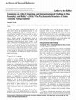 Research paper thumbnail of Comments on Ethical Reporting and Interpretations of Findings in Hsu, Rosenthal, and Bailey’s (2014) “The Psychometric Structure of Items Assessing Autogynephilia”