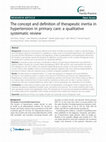 Research paper thumbnail of The concept and definition of therapeutic inertia in hypertension in primary care: a qualitative systematic review