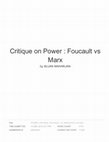 Research paper thumbnail of Critique on Power : Foucault vs Marx