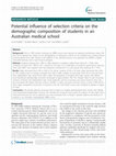 Research paper thumbnail of Potential influence of selection criteria on the demographic composition of students in an Australian medical school