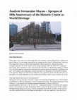 Research paper thumbnail of Analysis Vernacular Macau – Apropos of 10th Anniversary of the Historic Centre as World Heritage