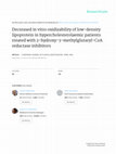 Research paper thumbnail of Decreased in vitro oxidizability of low-density lipoprotein in hypercholesterolaemic patients treated with 3-hydroxy-3-methyIgIutaryl-CoA reductase inhibitors