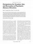 Research paper thumbnail of Competency for Creation, Use, and Revocation of Psychiatric Advance Directives