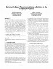 Research paper thumbnail of Community-Based Recommendations: a Solution to the Cold Start Problem