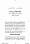 Research paper thumbnail of Ethics and Applied Linguistics Research