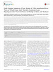 Research paper thumbnail of Draft Genome Sequences of Four Strains of Vibrio parahaemolyticus, Three of Which Cause Early Mortality Syndrome/Acute Hepatopancreatic Necrosis Disease in Shrimp in China and Thailand