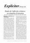 Research paper thumbnail of Etude de l'effet des relances en situation d'entretien