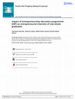 Research paper thumbnail of Impact of entrepreneurship education programme (EEP) on entrepreneurial intention of real estate graduates Impact of entrepreneurship education programme (EEP) on entrepreneurial intention of real estate graduates