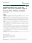 Research paper thumbnail of Association between health literacy and medical care costs in an integrated healthcare system: a regional population based study