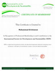 Research paper thumbnail of CERTIFICATE OF MEMBERSHIP International Society for Development and Sustainability (ISDS