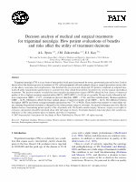 Research paper thumbnail of Decision analysis of medical and surgical treatments for trigeminal neuralgia: how patient evaluations of benefits and risks affect the utility of treatment decisions