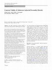 Research paper thumbnail of Construct Validity of Adolescent Antisocial Personality Disorder