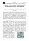 Research paper thumbnail of Nigerian Vehicle License Plate Recognition System using Artificial Neural Network