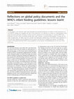 Research paper thumbnail of Reflections on global policy documents and the WHO's infant feeding guidelines: lessons learnt