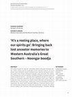 Research paper thumbnail of 'It's a resting place, where our spirits go': Bringing back lost ancestor memories to Western Australia's Great Southern - Noongar boodja