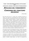 Research paper thumbnail of APOLOGIA DEL FONDAMENTO, CONDANNA DEL FANATISMO RELIGIOSO, 24 novembre 2017