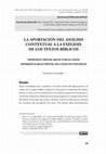 Research paper thumbnail of La aportación del análisis contextual a la exégesis de los textos bíblicos