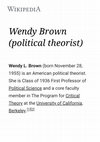 Research paper thumbnail of Wendy Brown (political theorist