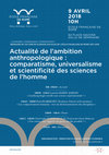 Research paper thumbnail of Séminaire « Actualité de l’ambition anthropologique : comparatisme, universalisme et scientificité des sciences de l’homme » (9 avril 2018, École française de Rome, 10h-16h)