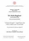 Research paper thumbnail of “A friend of Leigh’s”. Leigh Hunt come critico e talent scout: il caso Keats. (Unibo). Corso di Letteratua Inglese (Proff. Baiesi e Crisafulli) “Celebrating Frankenstein’s bicentenary” 17 Aprile 2018