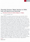 Research paper thumbnail of Thursday Seminar Magic Realism in 1920s Italy and Quattrocento painting I Tatti The Harvard Un