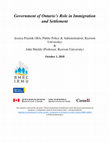 Research paper thumbnail of Government of Ontario's Role in Immigration and Settlement