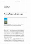 Research paper thumbnail of Compte-rendu de Thierry Paquot, Le paysage, Paris, La Découverte, coll. « Repères », 2016