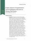 Research paper thumbnail of Corpus Analysis of Argumentative Versus Explanatory Discourse in Writing Task Genres