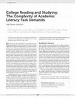 Research paper thumbnail of College Reading and Studying: The Complexity of Academic Literacy Task Demands