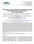 Research paper thumbnail of Prevalence of malaria infection among persons seeking treatment from private drug retailers in North Central Nigeria