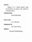 Research paper thumbnail of TITLE: Impact of a virtual project team environment on project risk related to communication