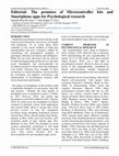 Research paper thumbnail of Editorial: The promises of Microcontroller kits and Smartphone apps for Psychological research