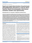 Research paper thumbnail of Rapid and simple determination of psychotropic phenylalkylamine derivatives in urine by direct injection liquid chromatography-electrospray ionization-tandem mass spectrometry