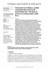 Research paper thumbnail of Horizontal surveillance, mobile communication and social networking sites. The lack of privacy in young people’s daily lives