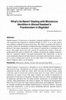 Research paper thumbnail of What's its Name? Dealing with Monstrous Identities in Ahmed Saadawi's Frankenstein in Baghdad