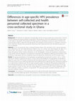 Research paper thumbnail of Differences in age-specific HPV prevalence between self-collected and health personnel collected specimen in a cross-sectional study in Ghana