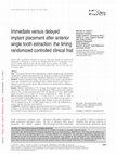 Research paper thumbnail of Immediate vs . Delayed Implant Placement after Anterior Single Tooth Extraction: The Timing Randomised Controlled Clinical Trial