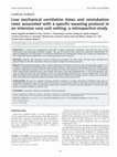 Research paper thumbnail of Low mechanical ventilation times and reintubation rates associated with a specific weaning protocol in an intensive care unit setting: a retrospective study