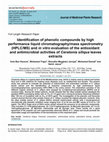 Research paper thumbnail of Identification of phenolic compounds by high performance liquid chromatography/mass spectrometry (HPLC/MS) and in vitro evaluation of the antioxidant and antimicrobial activities of Ceratonia siliqua leaves extracts