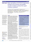 Research paper thumbnail of Role and utility of COVID-19 laboratory testing in low-income and middle-income countries: protocol for rapid evidence synthesis