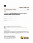 Research paper thumbnail of The Effects of Purpose Orientations on Recent High School Graduates’ College Application Decisions