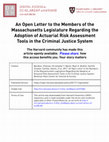 Research paper thumbnail of An Open Letter to the Members of the Massachusetts Legislature Regarding the Adoption of Actuarial Risk Assessment Tools in the Criminal Justice System