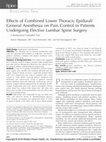 Research paper thumbnail of Effects of Combined Lower Thoracic Epidural/General Anesthesia on Pain Control in Patients Undergoing Elective Lumbar Spine Surgery