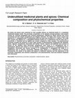 Research paper thumbnail of Underutilized medicinal plants and spices: Chemical composition and phytochemical properties