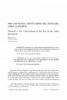 Research paper thumbnail of PER UNA NUOVA COSTITUZIONE DEL TESTO DEL LIBER GLOSSARVM Towards a New Constitution of the Text of the Liber glossarum