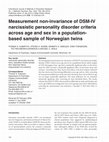 Research paper thumbnail of Measurement non-invariance of DSM-IV narcissistic personality disorder criteria across age and sex in a population-based sample of Norwegian twins