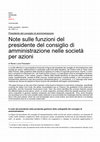 Research paper thumbnail of Note sulle funzioni del presidente del consiglio di amministrazione nelle società per azioni