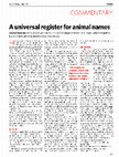 Research paper thumbnail of A universal register for animal names