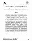 Research paper thumbnail of Need of Imparting Crises Management Skills in Hospitality & Tourism Management Education: Indian perspective 392 Need of Imparting Crises Management Skills in Hospitality & Tourism Management Education: Indian perspective